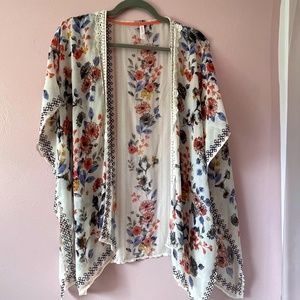 Sheer Open Front Floral Kimono